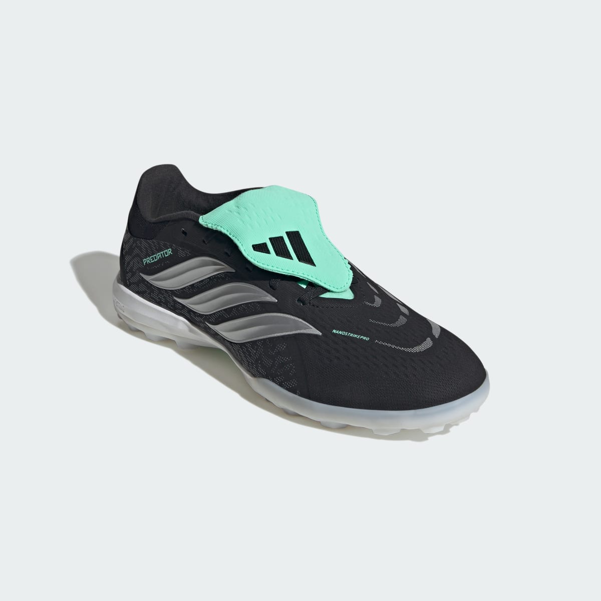 Adidas Men's PREDATOR PRO Fold-Over Tongue Turf Soccer Cleats - Core Black / Silver Metallic / Pulse Mint - Image 5