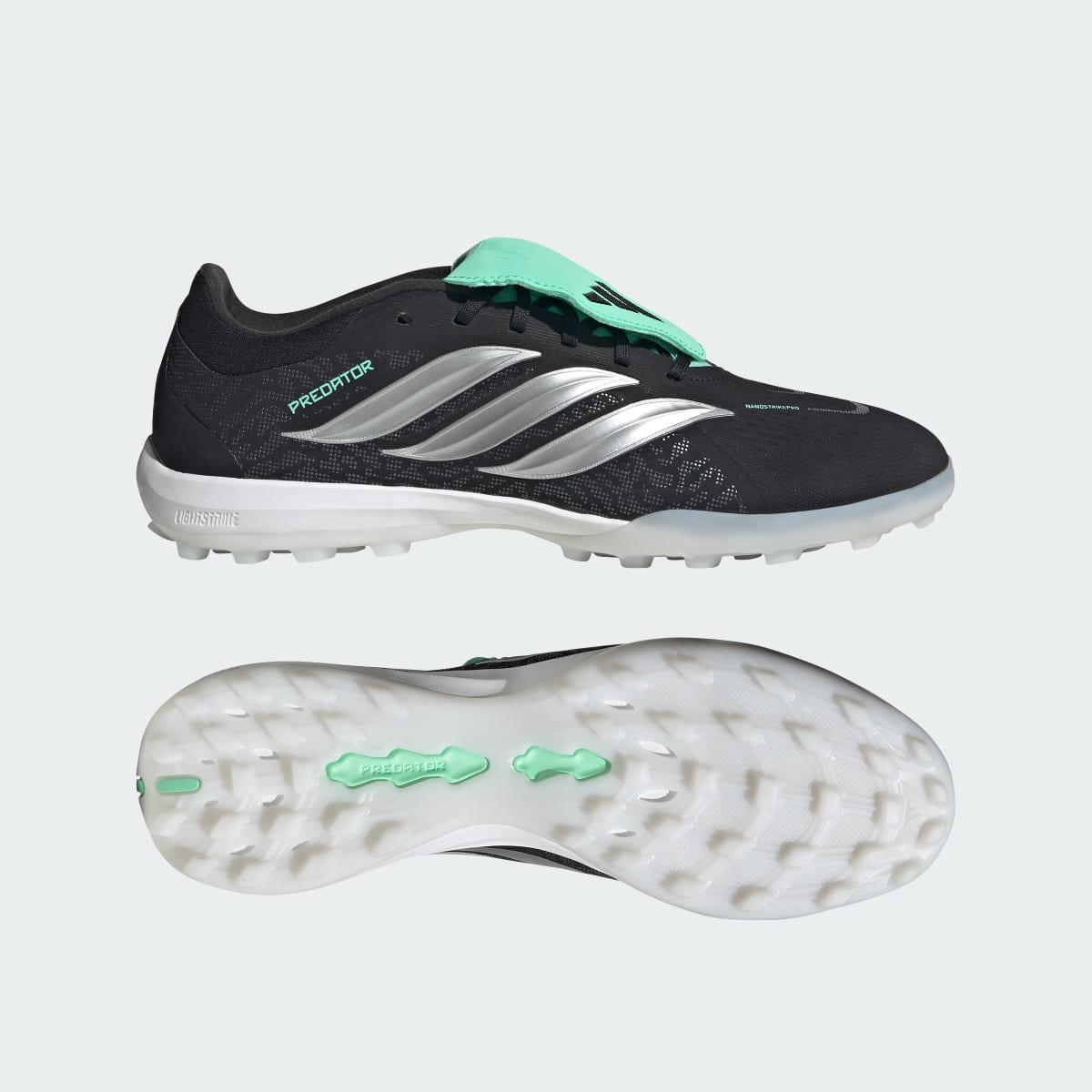 Adidas Men's PREDATOR PRO Fold-Over Tongue Turf Soccer Cleats - Core Black / Silver Metallic / Pulse Mint - Image 1