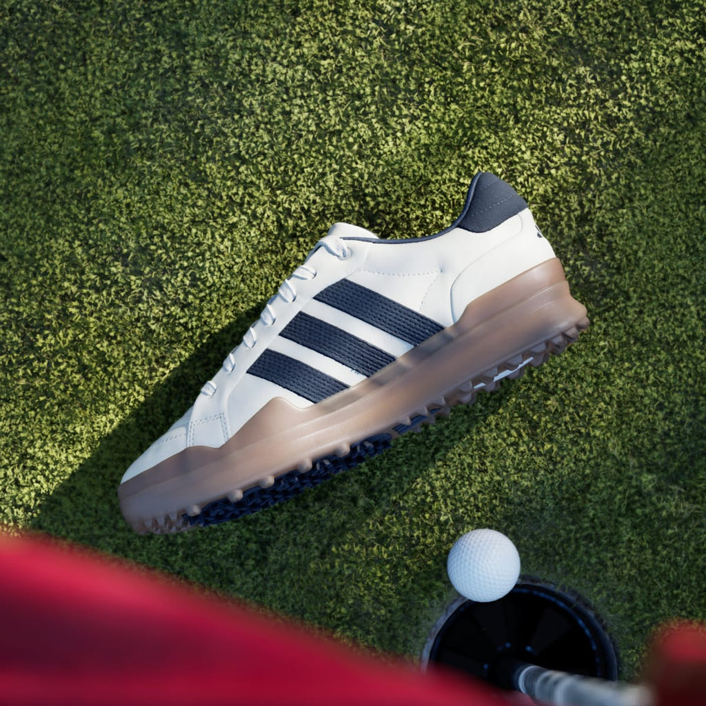 Adidas Men's RETROCROSS GRIPMORE SPIKELESS GOLF SHOES - Chalk White / Collegiate Navy / Gum - Image 7