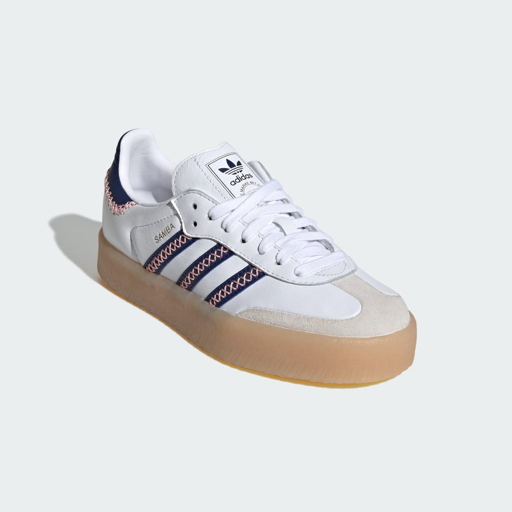 Adidas Kids' SAMBAE SHOES - Cloud White / Dark Blue / Glow Pink - Image 4