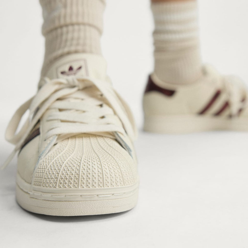 Adidas Women's SUPERSTAR II SHOES - Off White / Maroon / Gold Metallic - Image 1