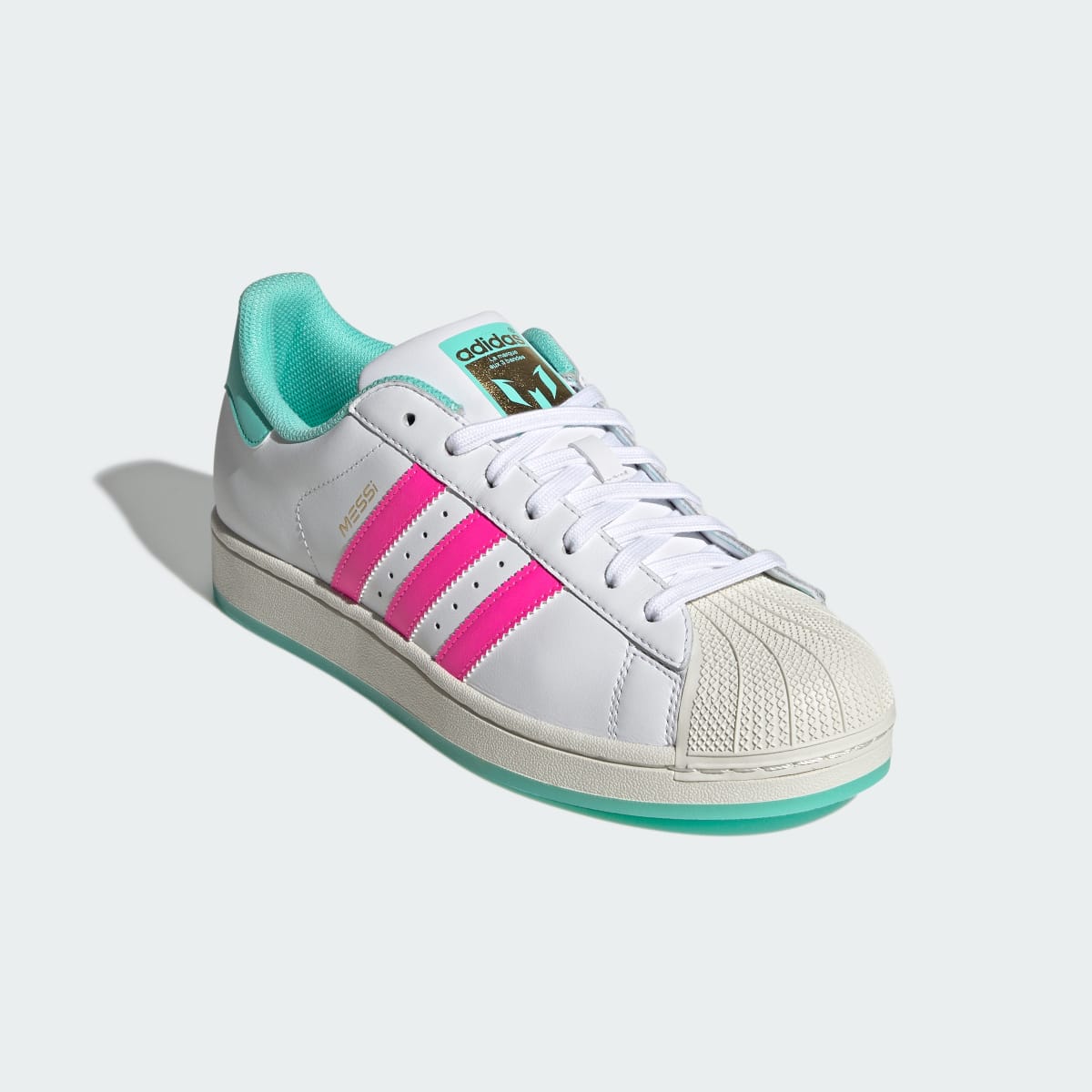 Adidas Men's SUPERSTAR MESSI shoes - Cloud White / Lucid Pink / Flash Aqua - Image 5