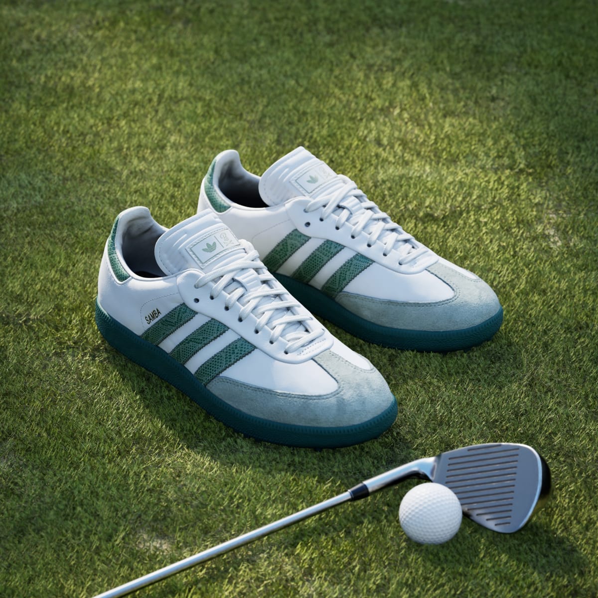 Adidas Men's Samba Barstool Spikeless Golf Shoes - Cloud White / Collegiate Green / Silver Green - Image 5