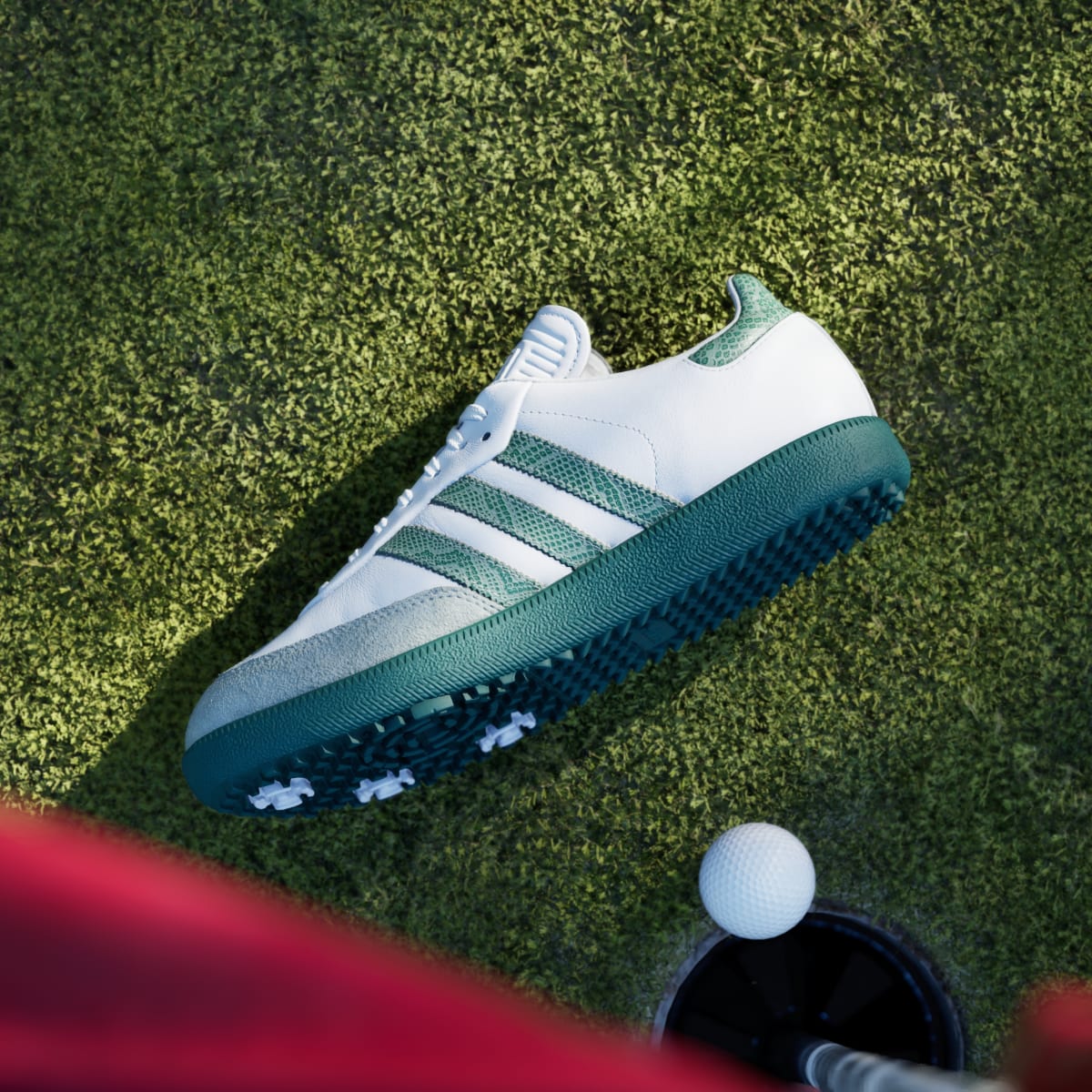 Adidas Men's Samba Barstool Spikeless Golf Shoes - Cloud White / Collegiate Green / Silver Green - Image 7