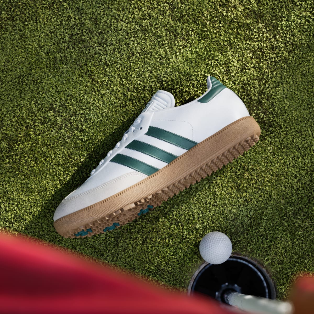 Adidas Men's Samba Spikeless Golf Shoes - Cloud White / Collegiate Green / Gum - Image 7