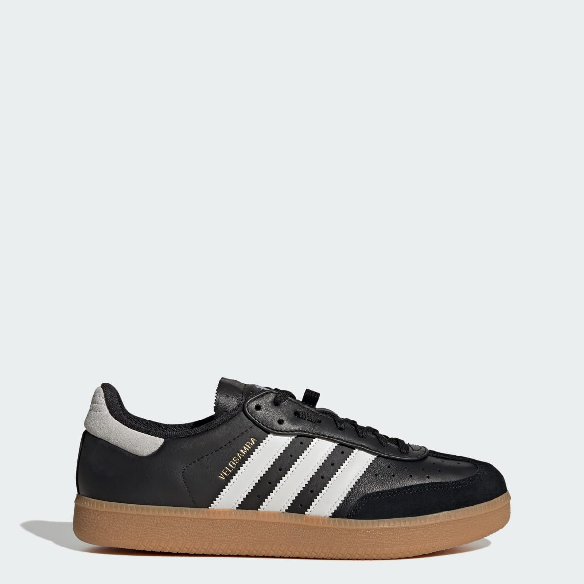 Adidas Men's Velosamba Leather Shoes - Core Black / Cloud White / Gold Metallic - Image 1