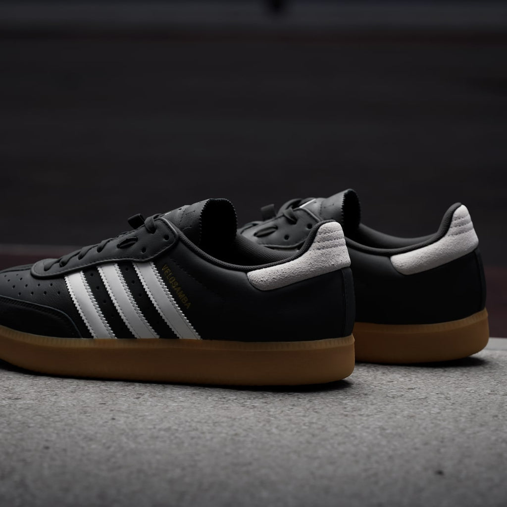 Adidas Men's Velosamba Leather Shoes - Core Black / Cloud White / Gold Metallic - Image 10