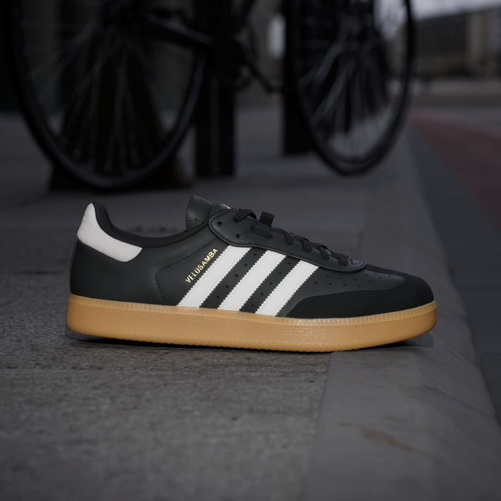 Adidas Men's Velosamba Leather Shoes - Core Black / Cloud White / Gold Metallic - Image 3