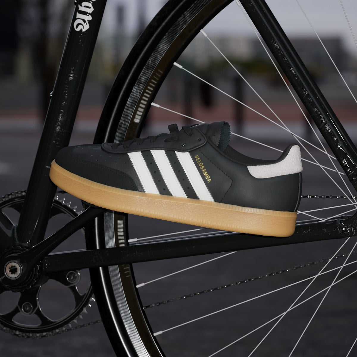 Adidas Men's Velosamba Leather Shoes - Core Black / Cloud White / Gold Metallic - Image 6