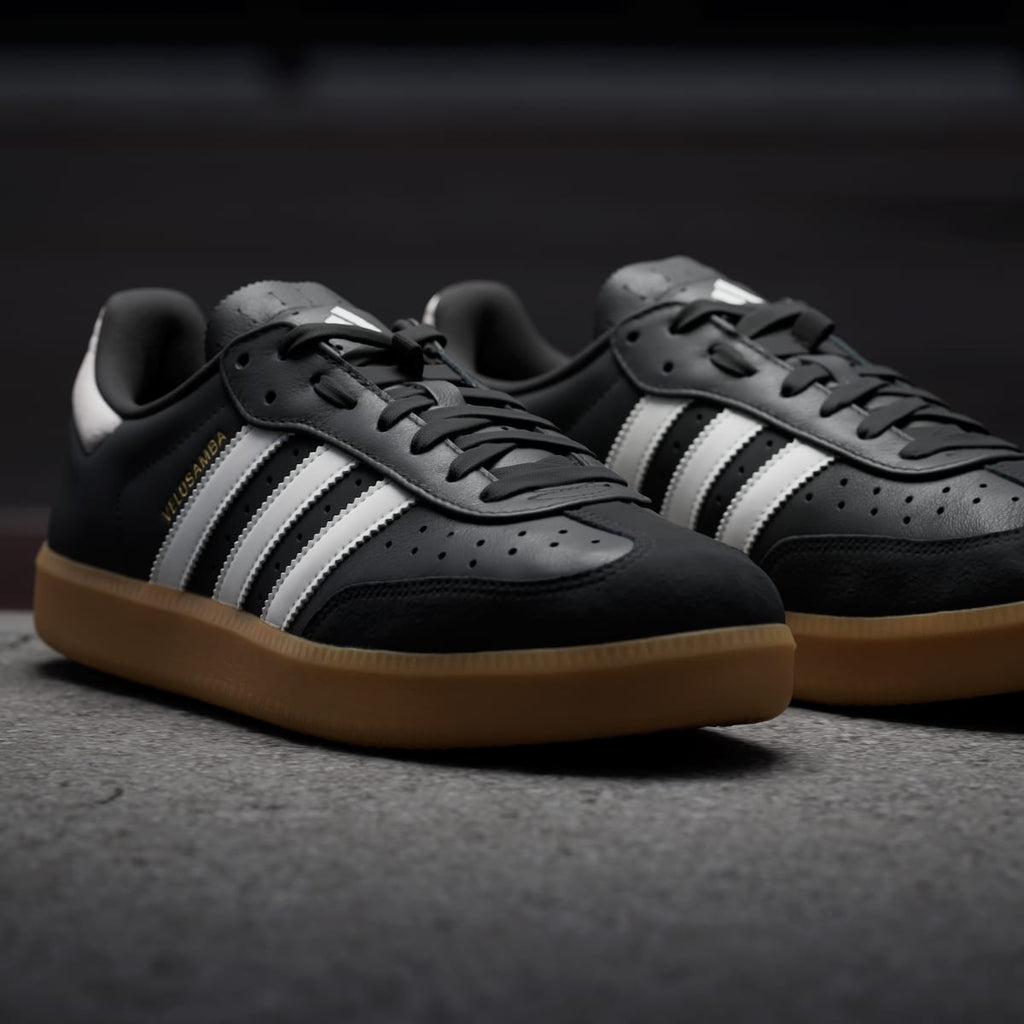 Adidas Men's Velosamba Leather Shoes - Core Black / Cloud White / Gold Metallic - Image 9