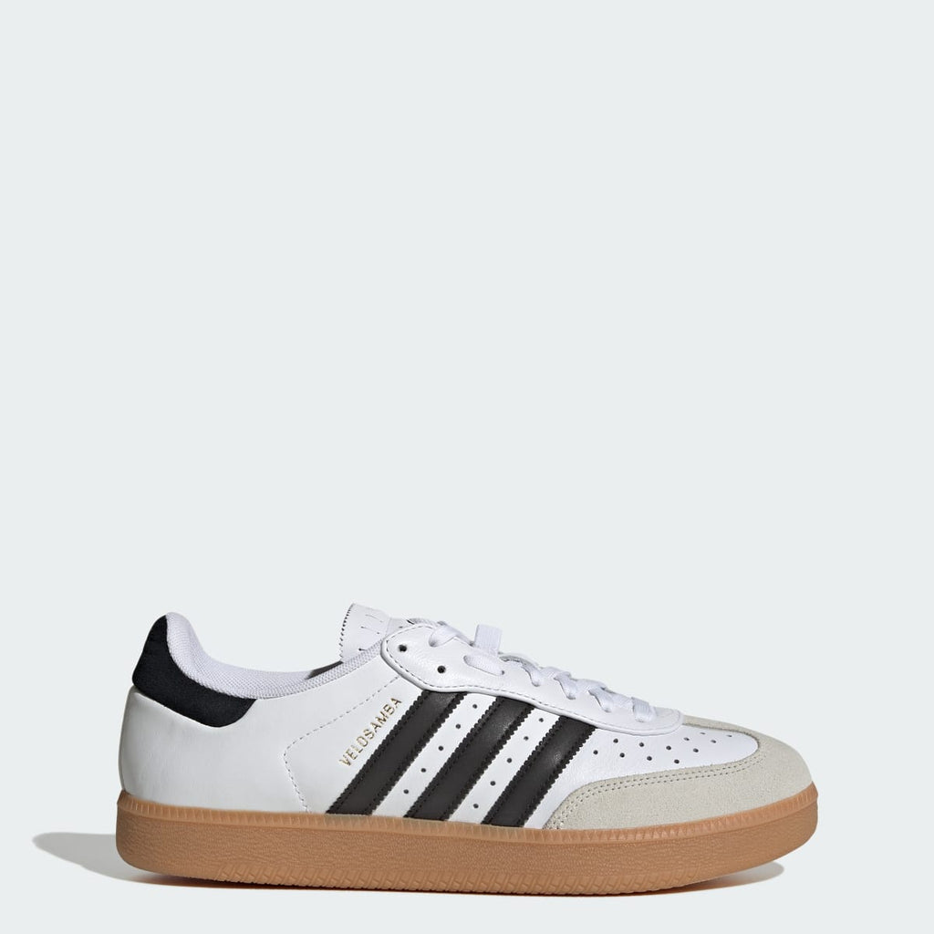 Adidas Men's Velosamba Leather Shoes - Cloud White / Core Black / Gold Metallic - Image 1