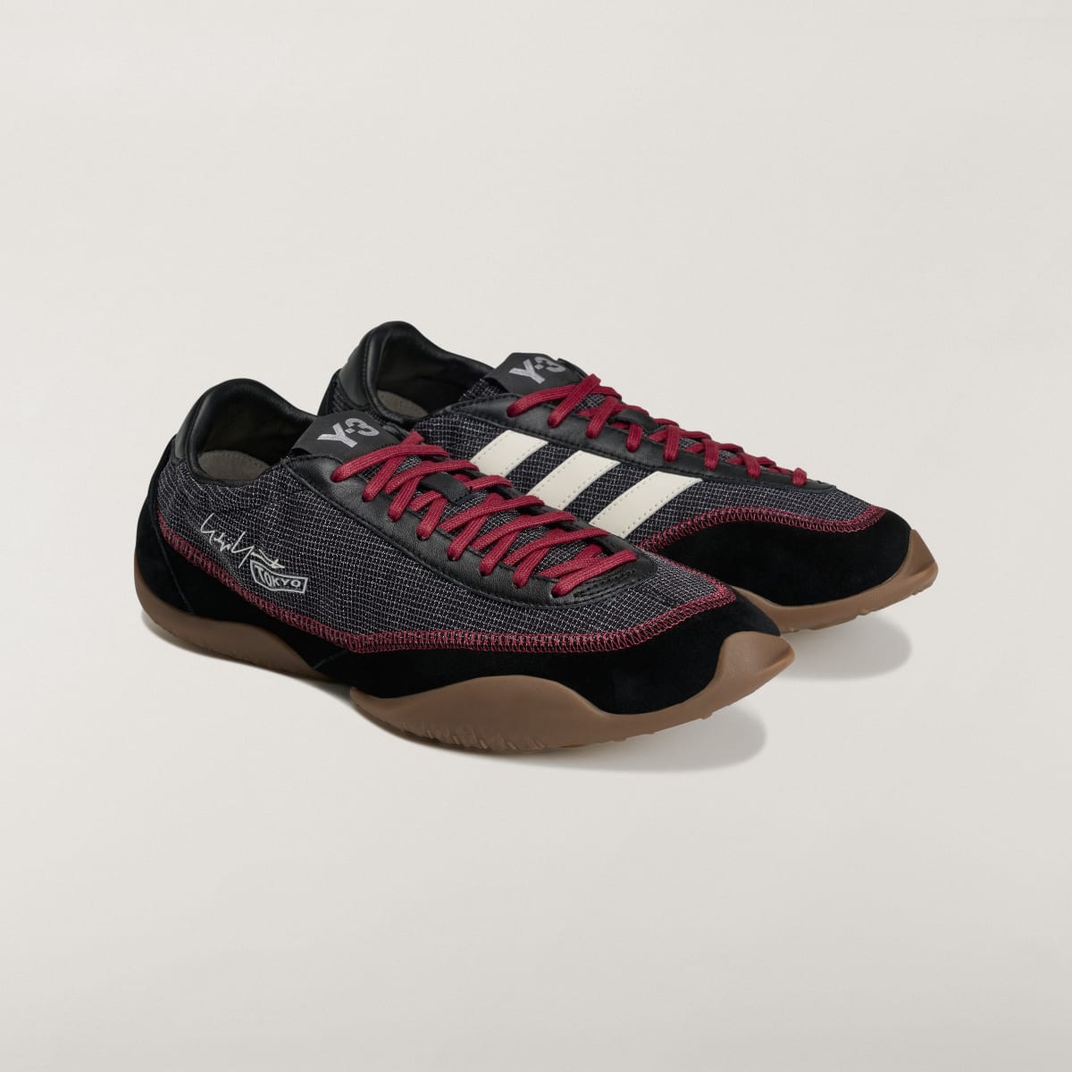Adidas Women's Y-3 TOKYO WARPED Shoes - Black / Active Maroon / Gum - Image 2