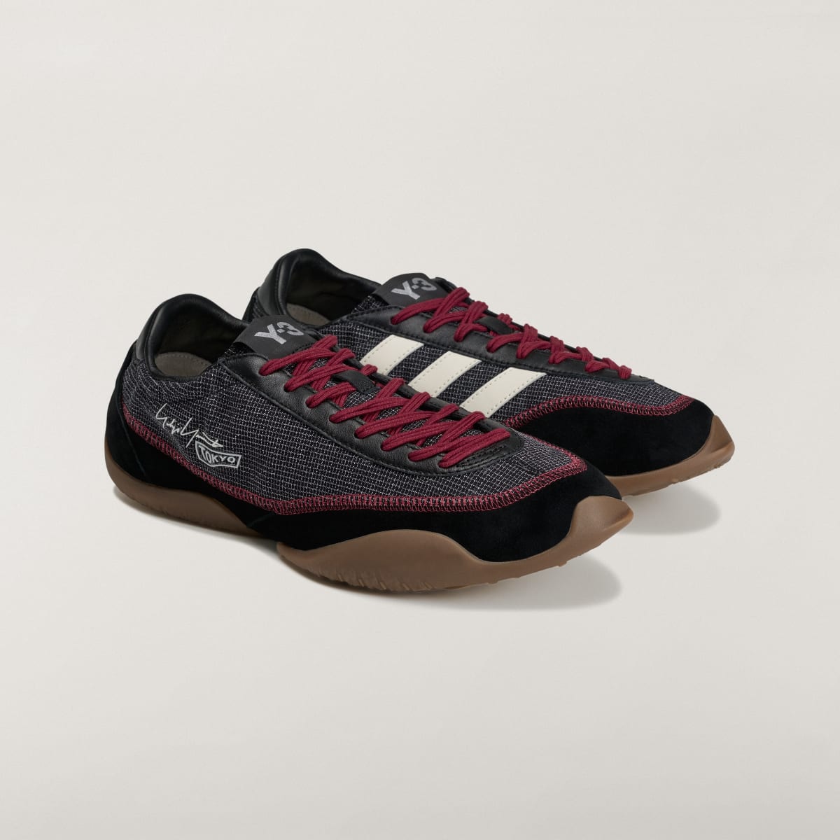 Adidas Women's Y-3 TOKYO WARPED Shoes - Black / Active Maroon / Gum - Image 5